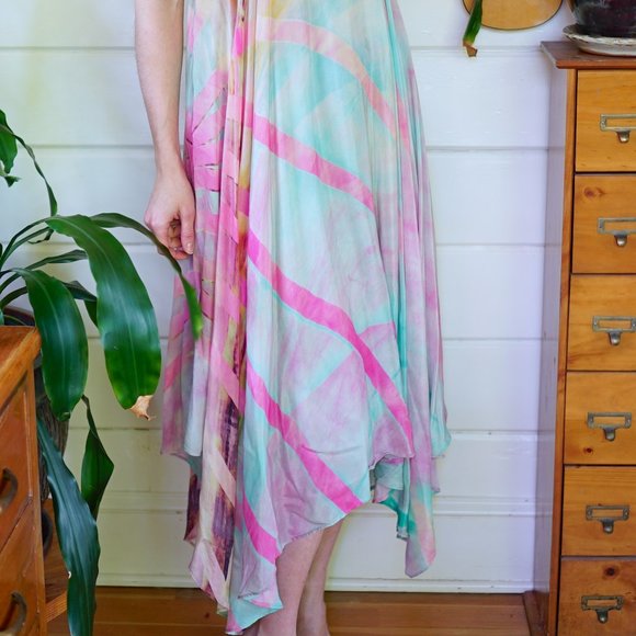 Sabine by Floreat Anthropologie Pastel Beaded Dress in Sage and Pink - Picture 4 of 7